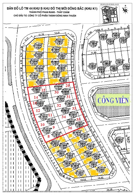 Vị trí các lô TM44 mở bán đợt 4/2017 tại khu đô thị mới Đông Bắc (khu K1)